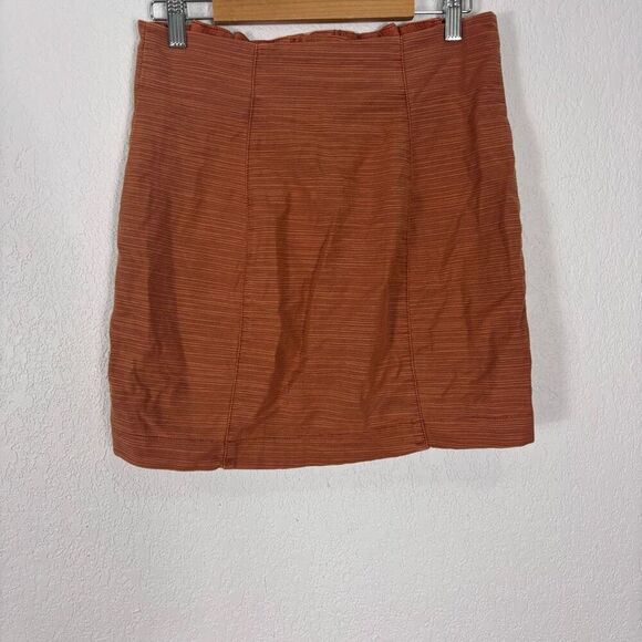 Free People Orange Striped Button Front Mini Skirt Size 4 - Picture 2 of 6